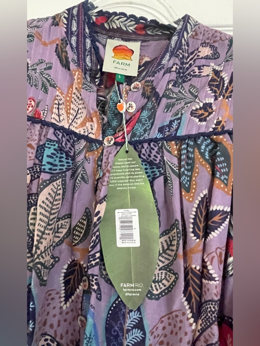 FARM Rio Lavender Multi-Color Botanical Print Peasant Top - Picture 6 of 13
